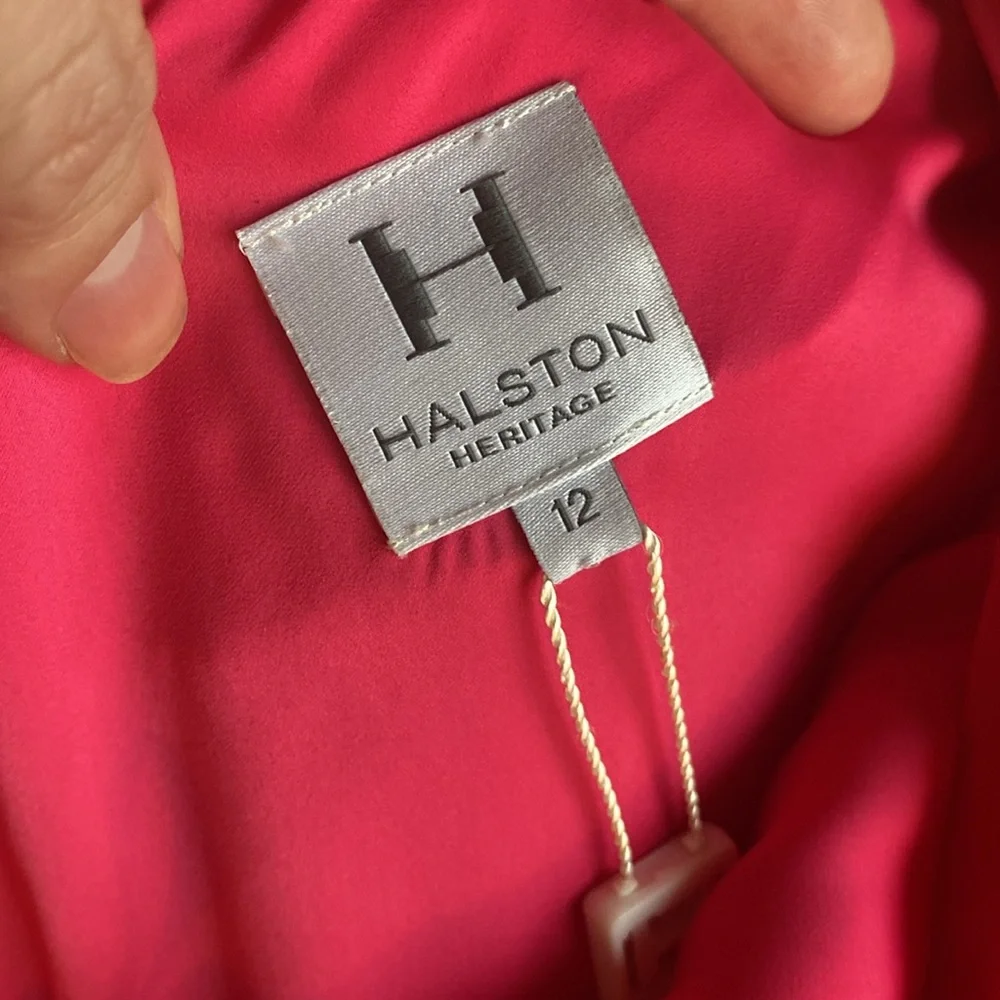 Halston Heritage Bright Pink One-Shoulder Pleated Goddess Dress, size 12 - Picture 3 of 5